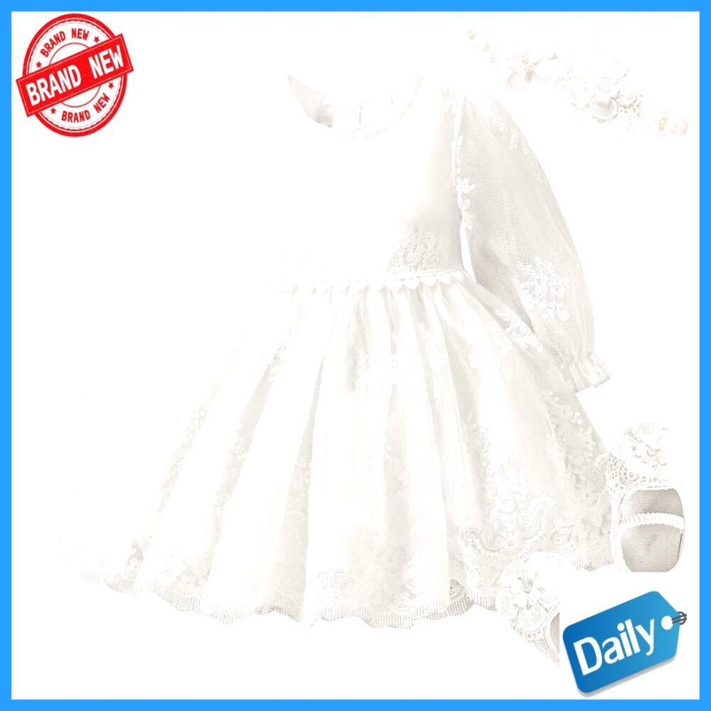 Infant Lace Dress Set 3 Pcs Christening Outfit Newborn 0-9 Months